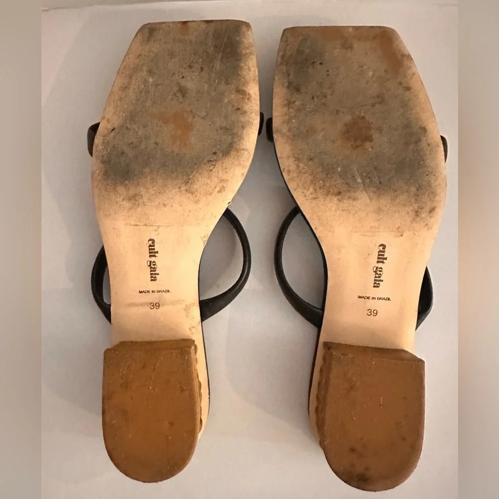 Cult Gaia Black Liz Leather Strappy Slide Women’s Sandals Bamboo Heel Size 39 9 - Picture 8 of 9